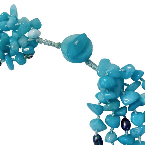 Hand-Knotted Multi-Strand Aqua Color Amazonite Bib Necklace w/ Toggle Clasp 19” - Picture 15 of 16